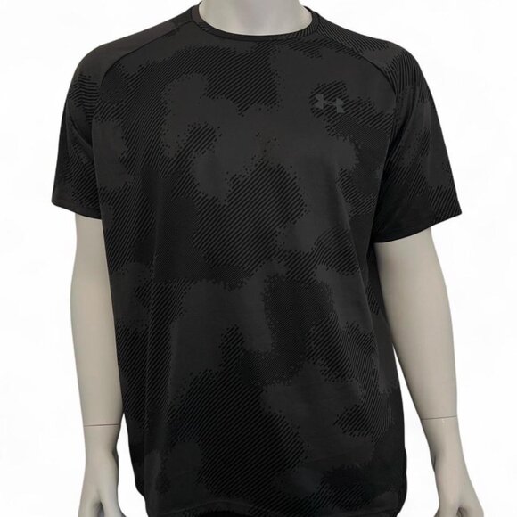 Under Armour Mens Camo Shirt XL Black Gray Short Sleeve Workout Training - Picture 3 of 6